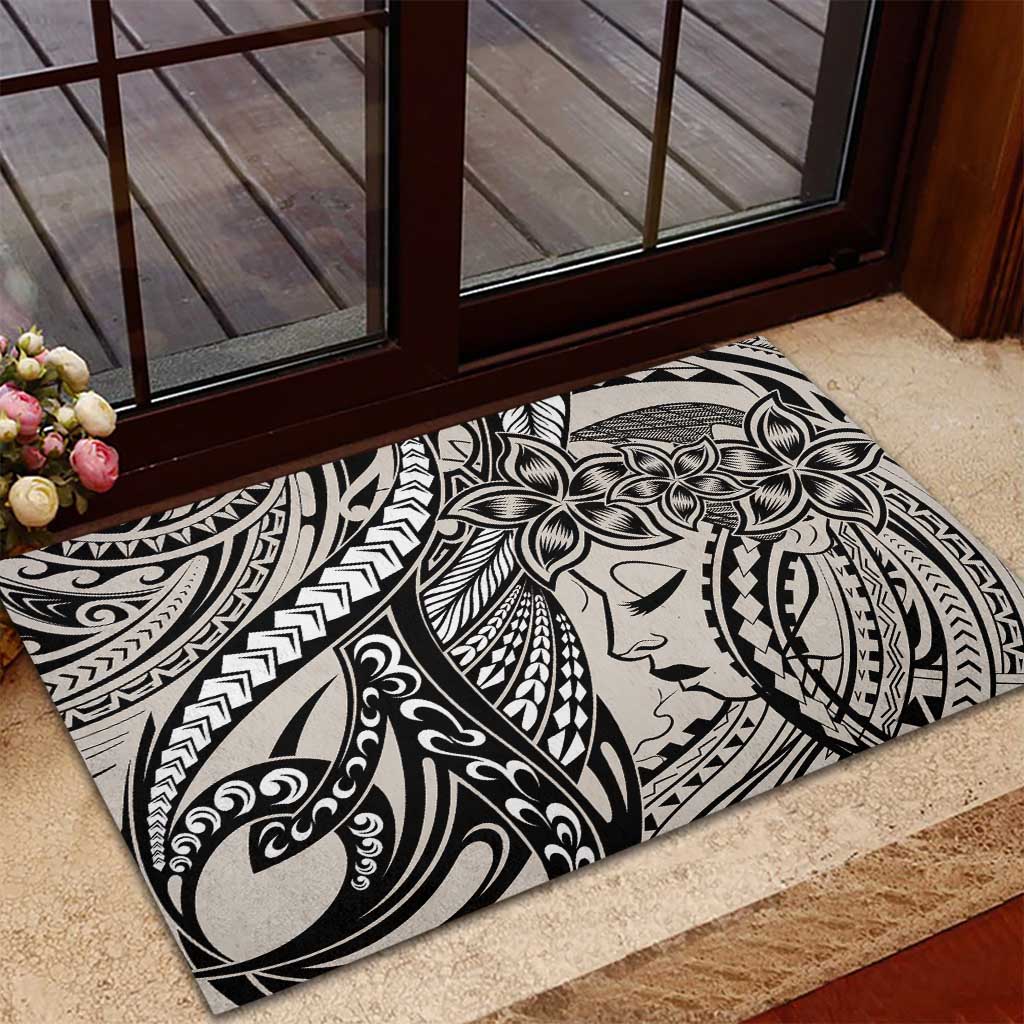 Polynesian Girl Tribal Tattoo Rubber Doormat Beige Vibe LT9 - Polynesian Pride