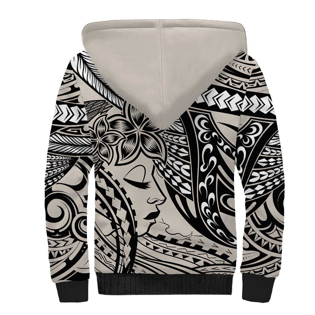 Polynesian Girl Tribal Tattoo Sherpa Hoodie Beige Vibe LT9 - Polynesian Pride