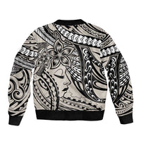 Polynesian Girl Tribal Tattoo Sleeve Zip Bomber Jacket Beige Vibe