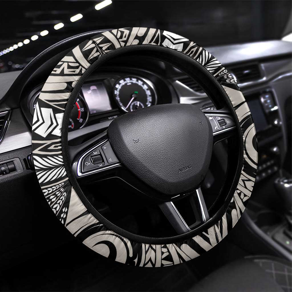 Polynesian Girl Tribal Tattoo Steering Wheel Cover Beige Vibe LT9 Universal Fit Beige - Polynesian Pride