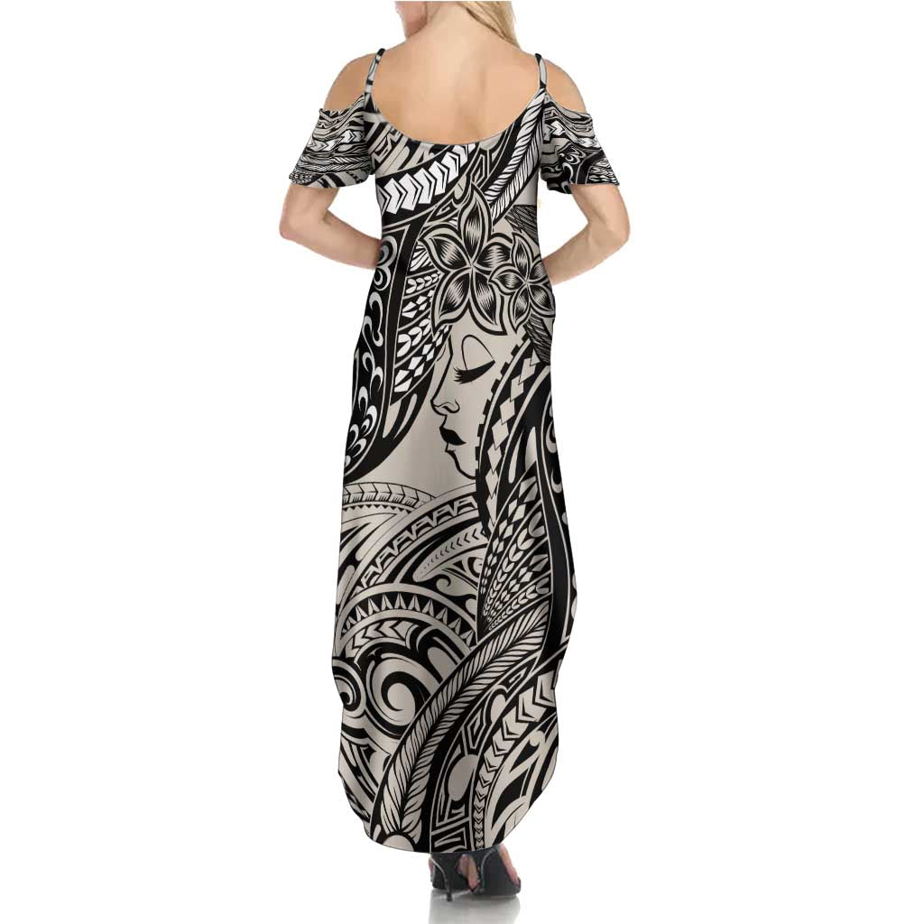 Polynesian Girl Tribal Tattoo Summer Maxi Dress Beige Vibe LT9 - Polynesian Pride