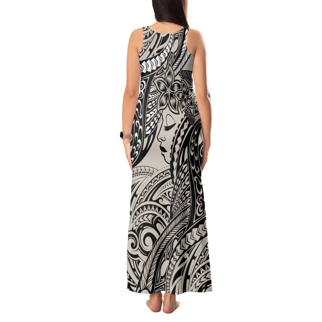 Polynesian Girl Tribal Tattoo Tank Maxi Dress Beige Vibe LT9 - Polynesian Pride