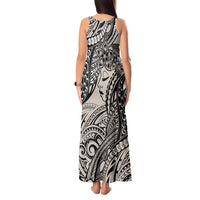 Polynesian Girl Tribal Tattoo Tank Maxi Dress Beige Vibe LT9 - Polynesian Pride