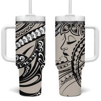 Polynesian Girl Tribal Tattoo Tumbler With Handle Beige Vibe LT9 One Size: 40 oz Beige - Polynesian Pride