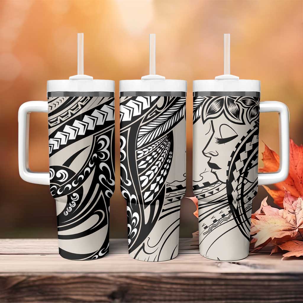 Polynesian Girl Tribal Tattoo Tumbler With Handle Beige Vibe LT9 - Polynesian Pride