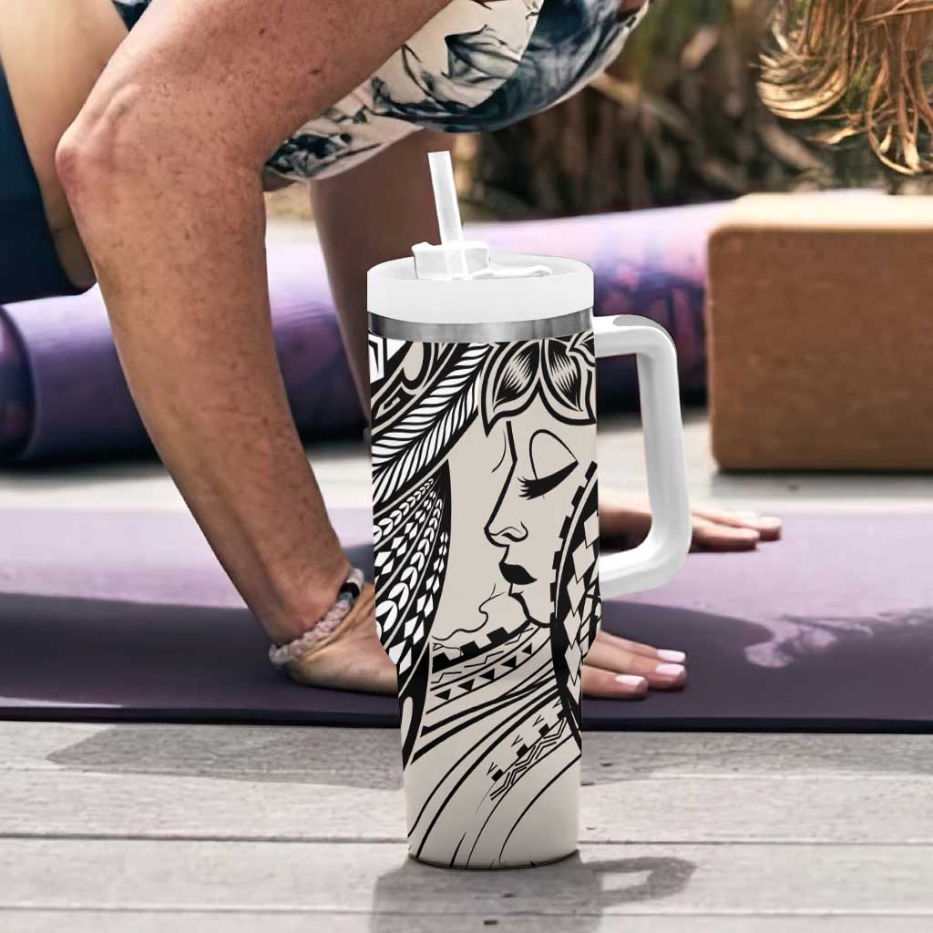 Polynesian Girl Tribal Tattoo Tumbler With Handle Beige Vibe LT9 - Polynesian Pride