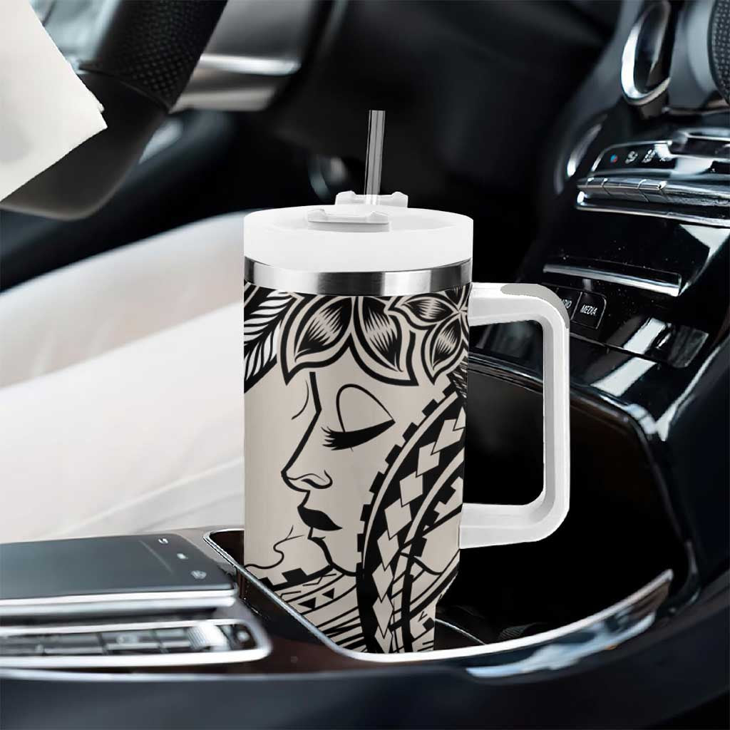 Polynesian Girl Tribal Tattoo Tumbler With Handle Beige Vibe LT9 - Polynesian Pride