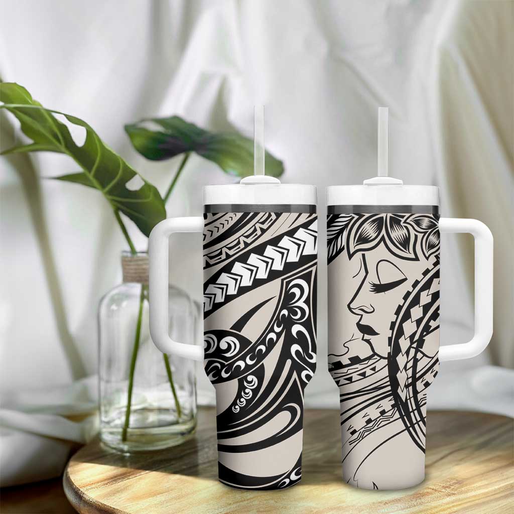 Polynesian Girl Tribal Tattoo Tumbler With Handle Beige Vibe LT9 - Polynesian Pride