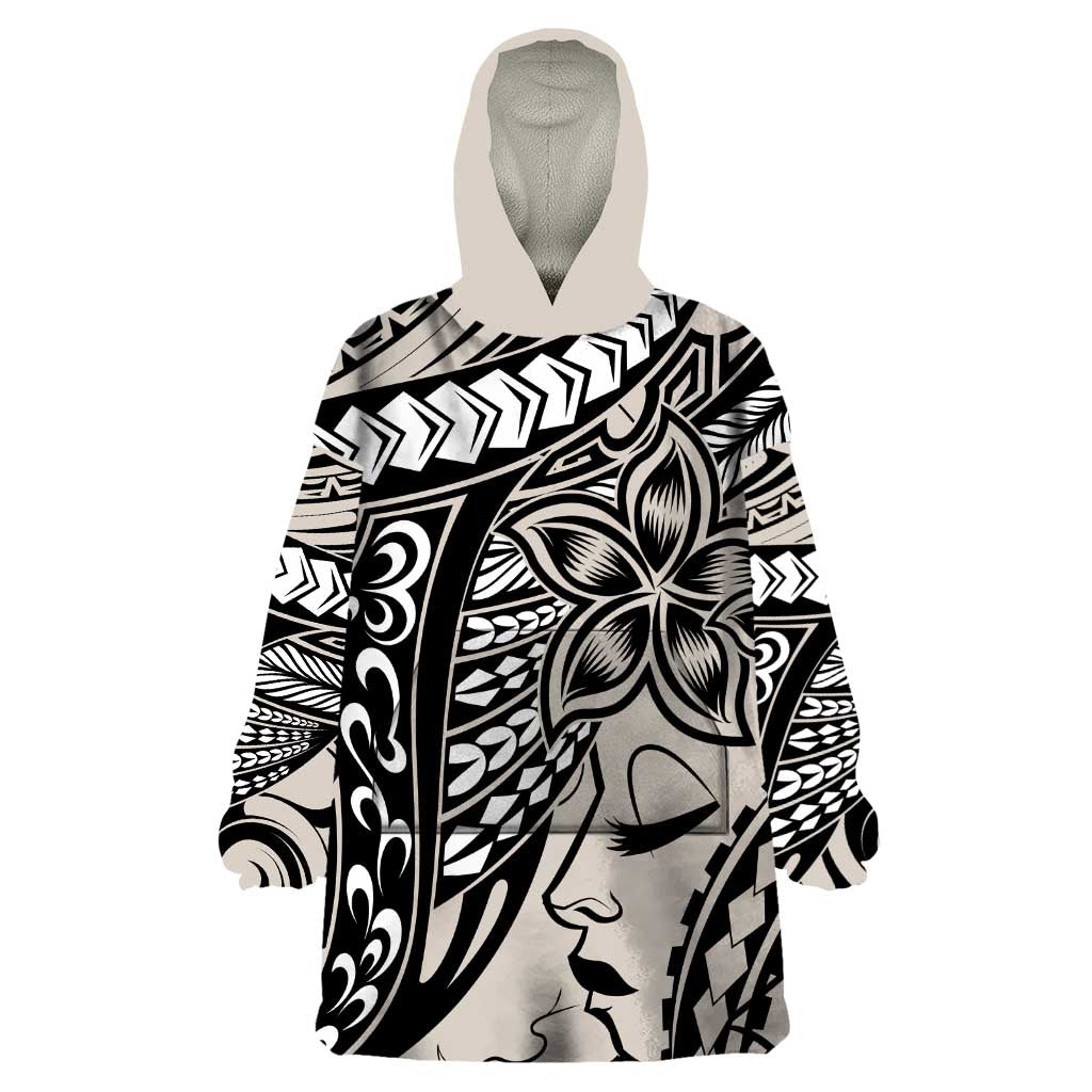 Polynesian Girl Tribal Tattoo Wearable Blanket Hoodie Beige Vibe