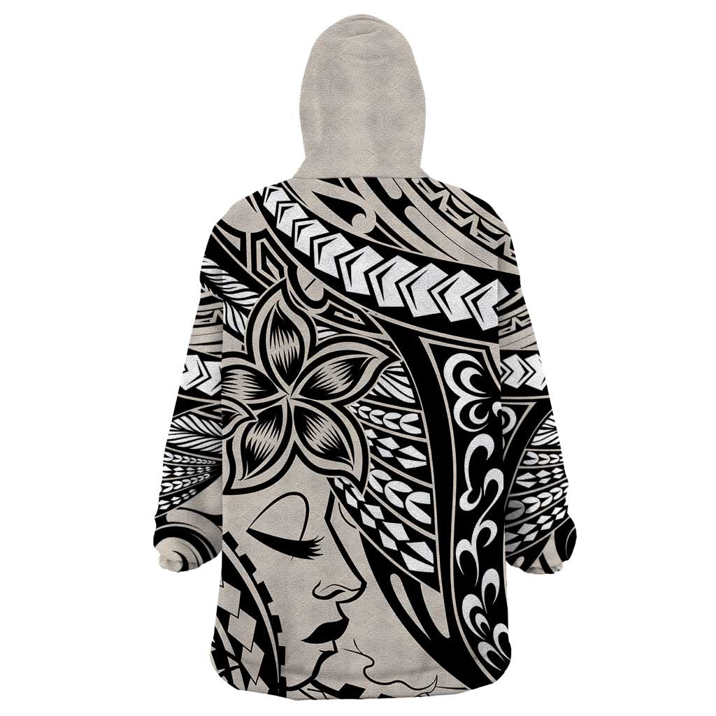 Polynesian Girl Tribal Tattoo Wearable Blanket Hoodie Beige Vibe LT9 - Polynesian Pride
