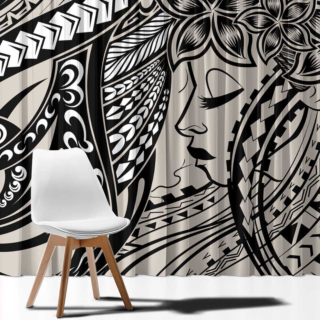 Polynesian Girl Tribal Tattoo Window Curtain Beige Vibe LT9 - Polynesian Pride