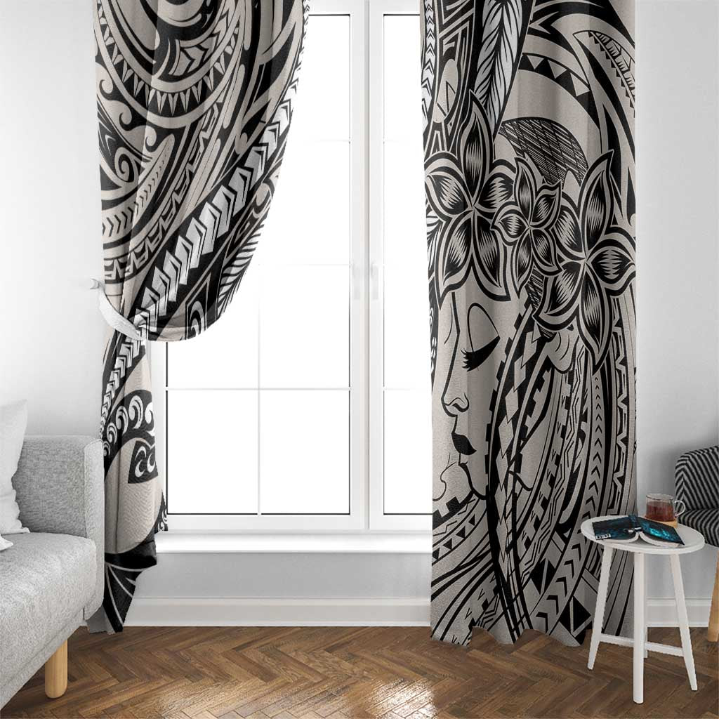 Polynesian Girl Tribal Tattoo Window Curtain Beige Vibe LT9 - Polynesian Pride
