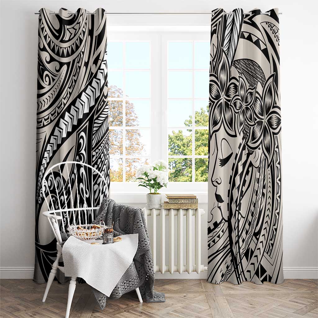Polynesian Girl Tribal Tattoo Window Curtain Beige Vibe LT9 - Polynesian Pride
