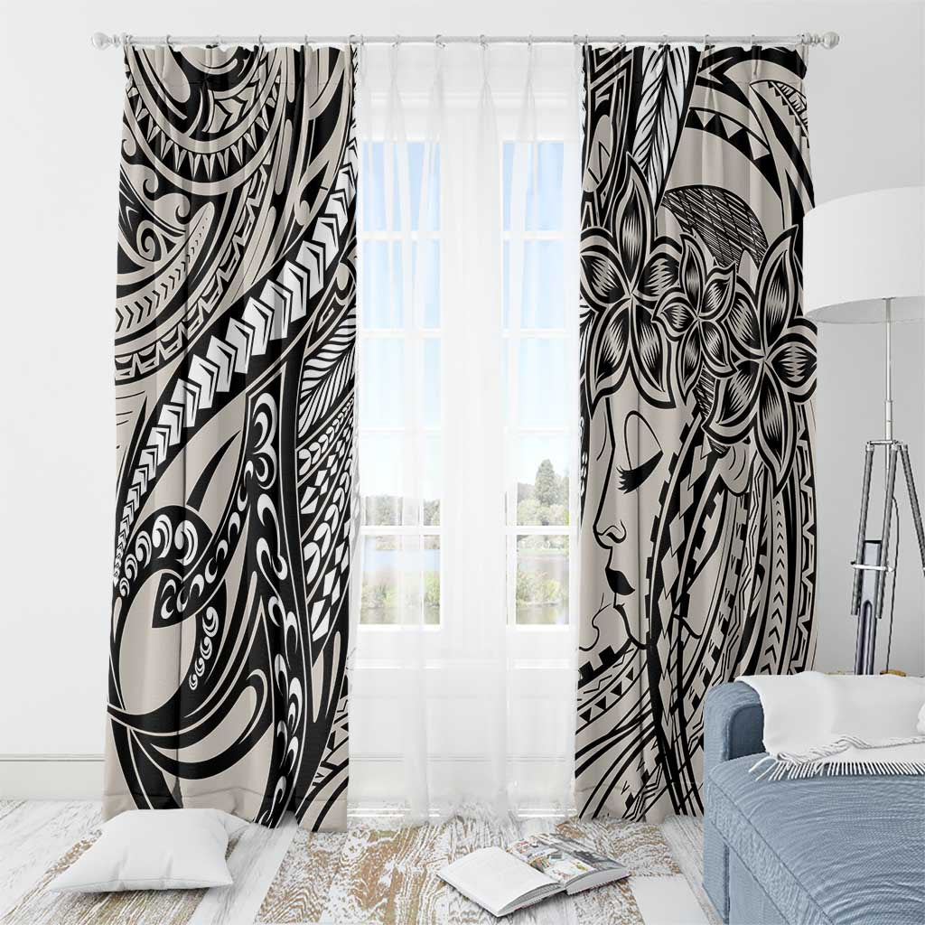 Polynesian Girl Tribal Tattoo Window Curtain Beige Vibe LT9 - Polynesian Pride