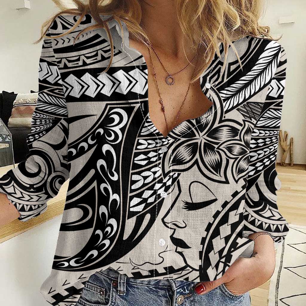 Polynesian Girl Tribal Tattoo Women Casual Shirt Beige Vibe