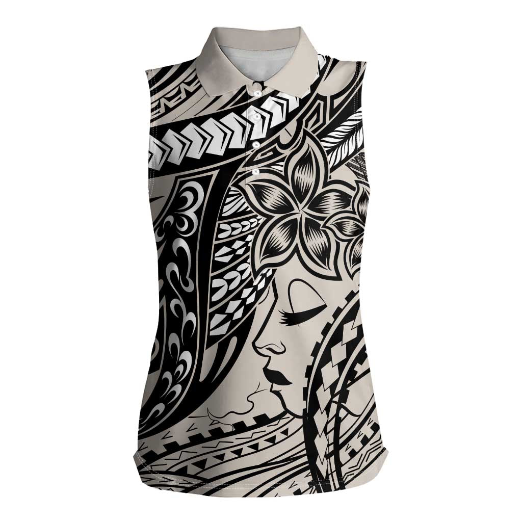 Polynesian Girl Tribal Tattoo Women Sleeveless Polo Shirt Beige Vibe