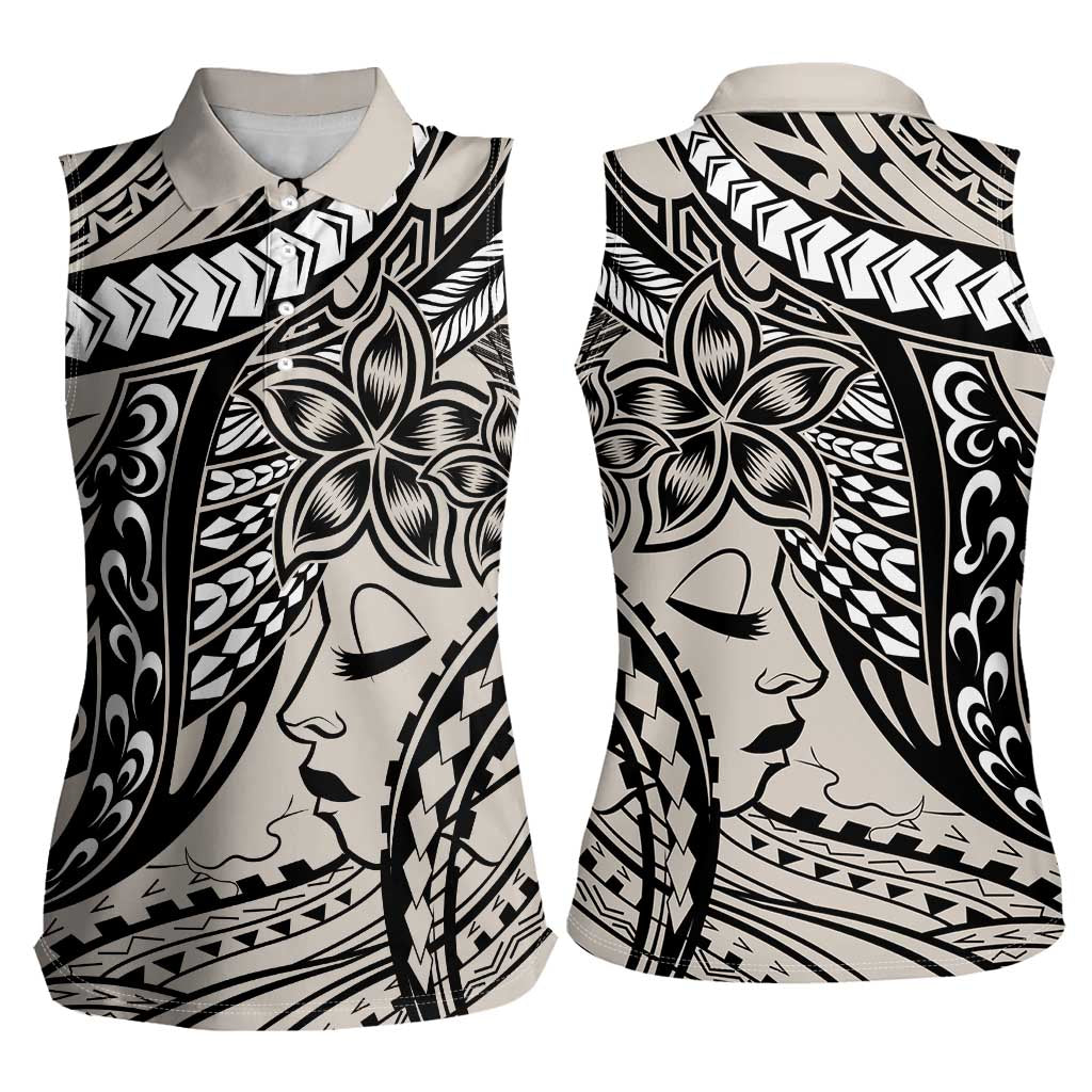 Polynesian Girl Tribal Tattoo Women Sleeveless Polo Shirt Beige Vibe