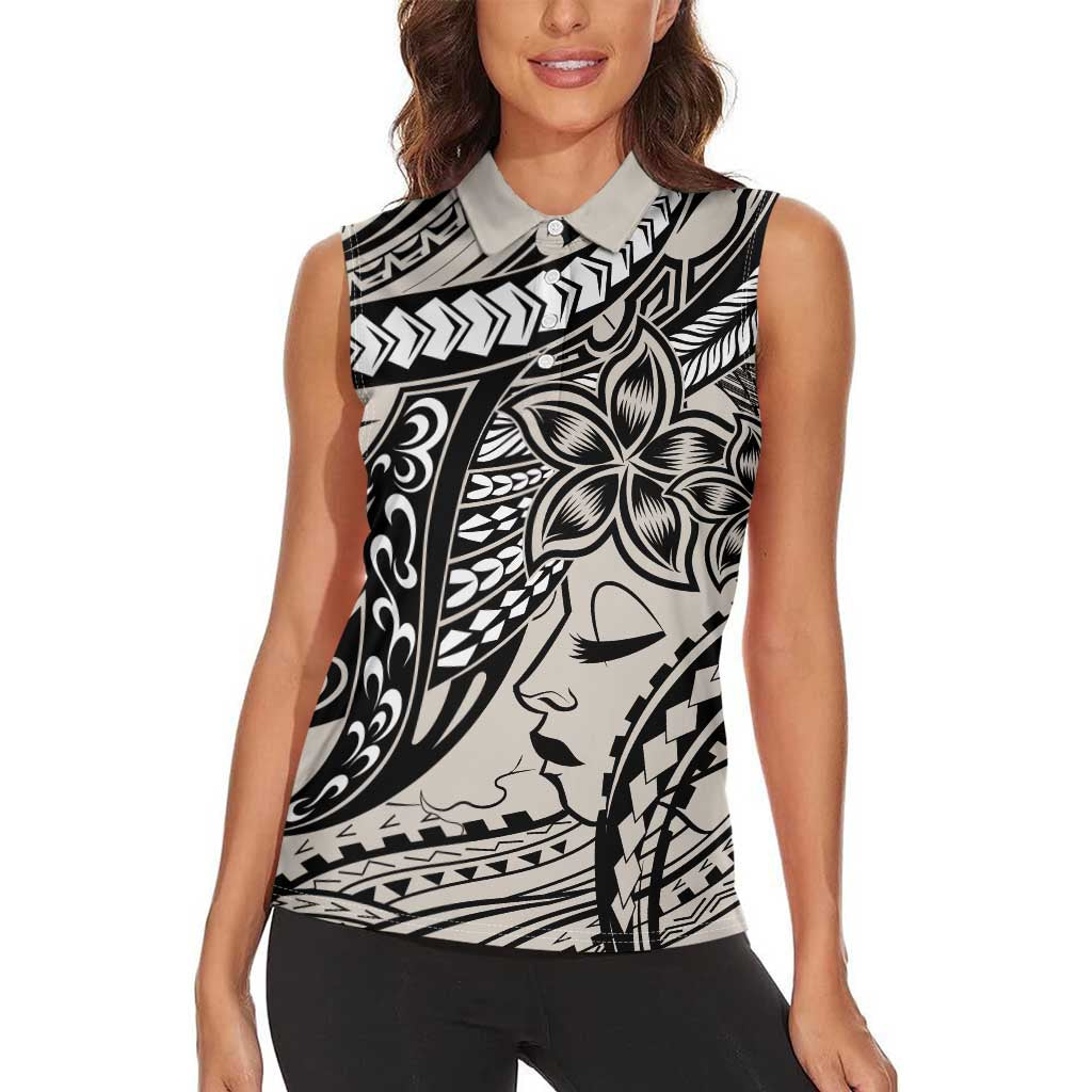 Polynesian Girl Tribal Tattoo Women Sleeveless Polo Shirt Beige Vibe