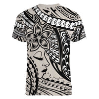 Polynesian Girl Tribal Tattoo Women V-Neck T-Shirt Beige Vibe