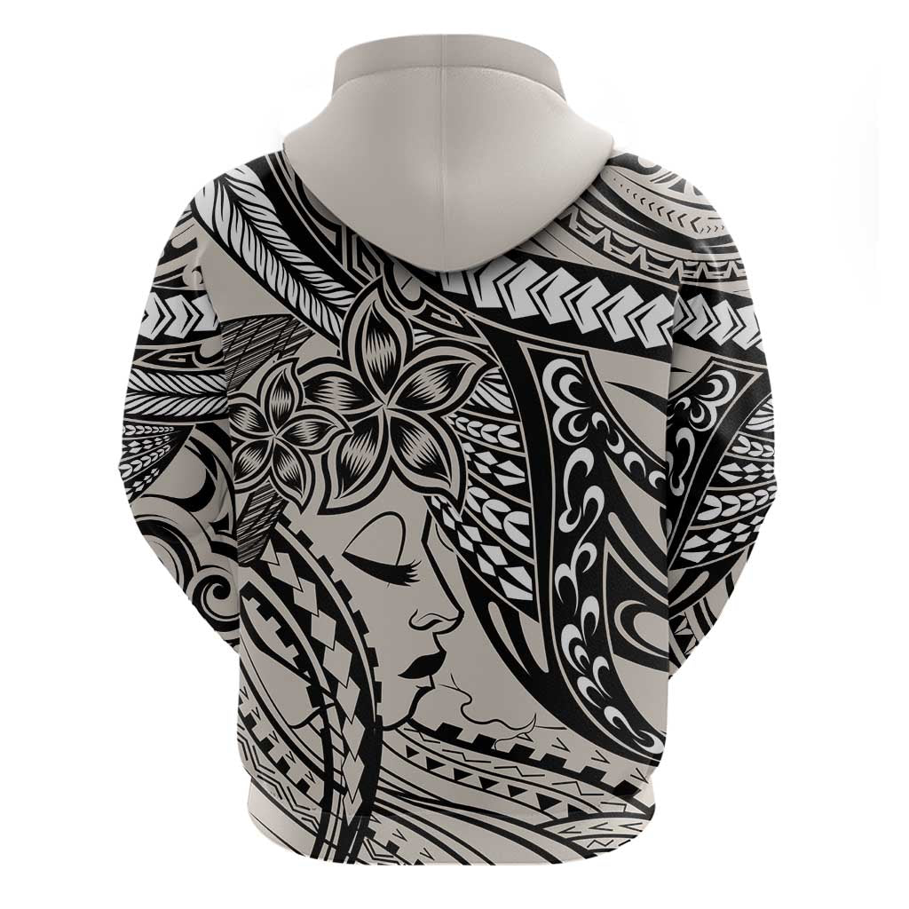 Polynesian Girl Tribal Tattoo Zip Hoodie Beige Vibe