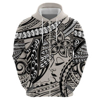 Polynesian Girl Tribal Tattoo Zip Hoodie Beige Vibe