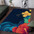 Polynesian Hibiscus Flower Waves Pattern Area Rug