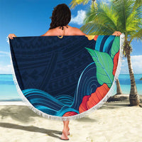 Polynesian Hibiscus Flower Waves Pattern Beach Blanket LT9 - Polynesian Pride
