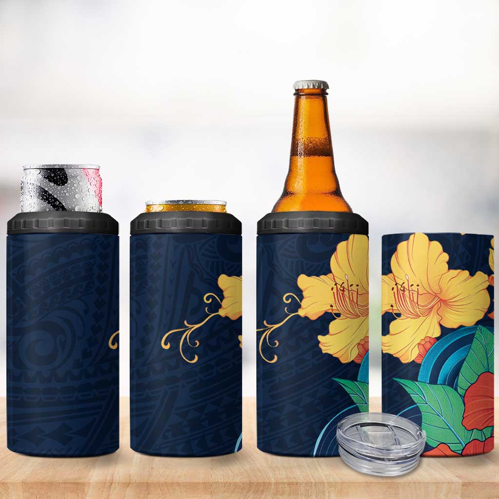 Polynesian Hibiscus Flower Waves Pattern 4 in 1 Can Cooler Tumbler LT9 - Polynesian Pride