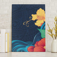 Polynesian Hibiscus Flower Waves Pattern Canvas Wall Art LT9 Without Frame Dark Blue - Polynesian Pride