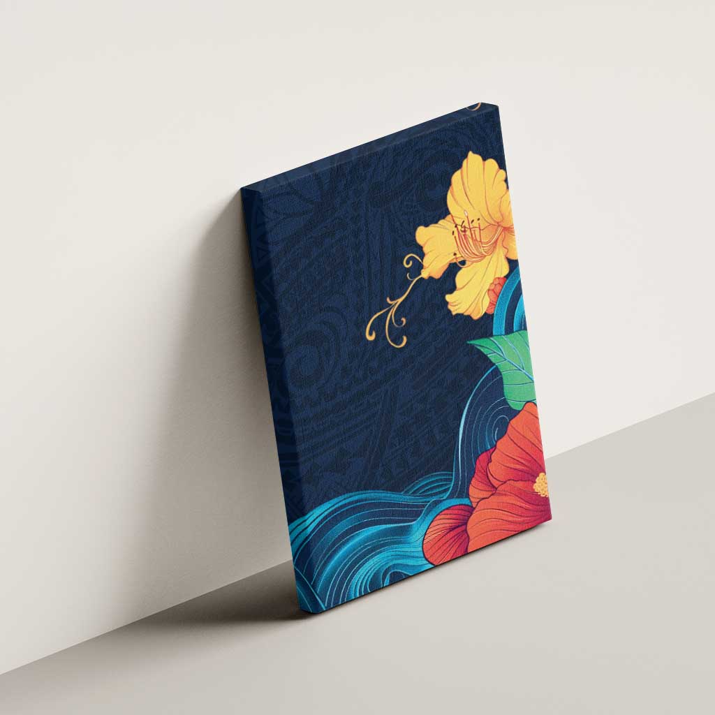 Polynesian Hibiscus Flower Waves Pattern Canvas Wall Art LT9 - Polynesian Pride