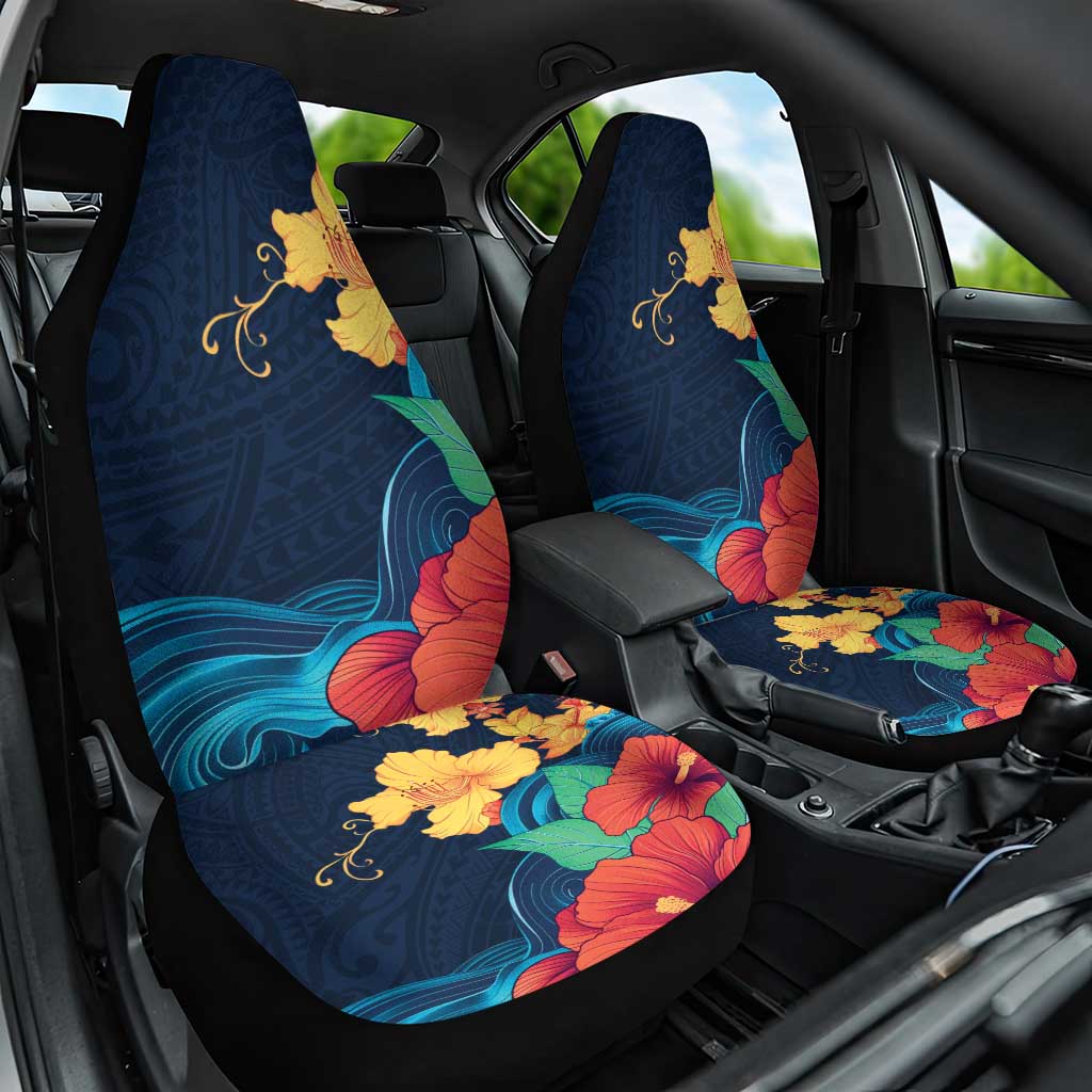 Polynesian Hibiscus Flower Waves Pattern Car Seat Cover