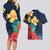 Polynesian Hibiscus Flower Waves Pattern Couples Matching Long Sleeve Bodycon Dress and Hawaiian Shirt