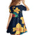 Polynesian Hibiscus Flower Waves Pattern Family Matching Off The Shoulder Long Sleeve Dress and Hawaiian Shirt