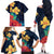 Polynesian Hibiscus Flower Waves Pattern Family Matching Off The Shoulder Long Sleeve Dress and Hawaiian Shirt