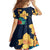 Polynesian Hibiscus Flower Waves Pattern Family Matching Off Shoulder Maxi Dress and Hawaiian Shirt