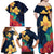 Polynesian Hibiscus Flower Waves Pattern Family Matching Off Shoulder Maxi Dress and Hawaiian Shirt