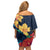 Polynesian Hibiscus Flower Waves Pattern Family Matching Off Shoulder Short Dress and Hawaiian Shirt