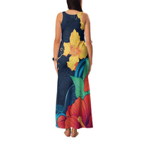 Polynesian Hibiscus Flower Waves Pattern Family Matching Tank Maxi Dress and Hawaiian Shirt