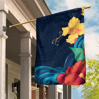 Polynesian Hibiscus Flower Waves Pattern Garden Flag LT9 House Flag Dark Blue - Polynesian Pride