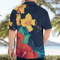 Polynesian Hibiscus Flower Waves Pattern Hawaiian Shirt