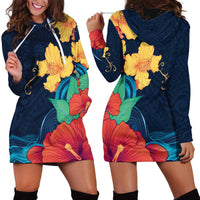 Polynesian Hibiscus Flower Waves Pattern Hoodie Dress LT9 - Polynesian Pride
