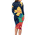 Polynesian Hibiscus Flower Waves Pattern Long Sleeve Bodycon Dress