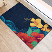 Polynesian Hibiscus Flower Waves Pattern Rubber Doormat LT9 - Polynesian Pride