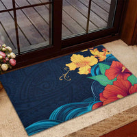 Polynesian Hibiscus Flower Waves Pattern Rubber Doormat LT9 - Polynesian Pride