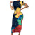 Polynesian Hibiscus Flower Waves Pattern Short Sleeve Bodycon Dress