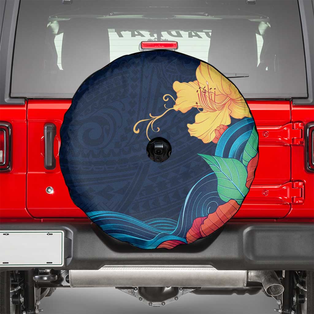 Polynesian Hibiscus Flower Waves Pattern Spare Tire Cover LT9 - Polynesian Pride