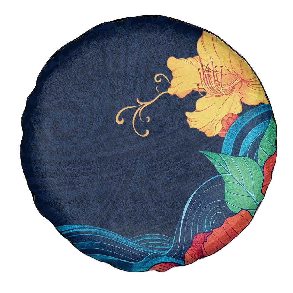 Polynesian Hibiscus Flower Waves Pattern Spare Tire Cover LT9 - Polynesian Pride