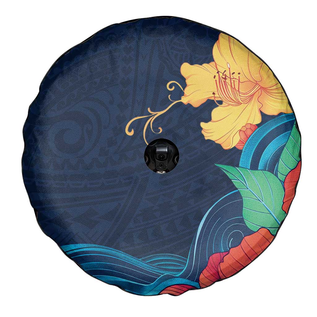 Polynesian Hibiscus Flower Waves Pattern Spare Tire Cover LT9 - Polynesian Pride
