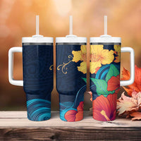 Polynesian Hibiscus Flower Waves Pattern Tumbler With Handle LT9 - Polynesian Pride