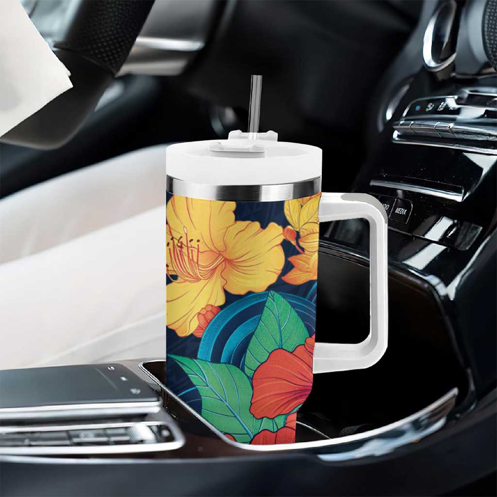 Polynesian Hibiscus Flower Waves Pattern Tumbler With Handle LT9 - Polynesian Pride